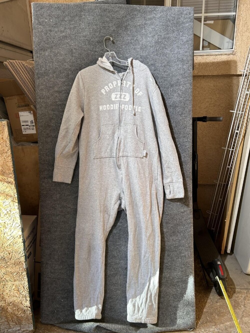 PajamaGram Hoodie-Footie One-piece Womens Large Gray Fleece Zip Hooded Lounge